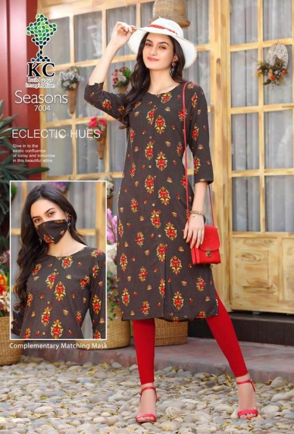 KC Seasons 7 Fancy Rayon Kurti With Mask